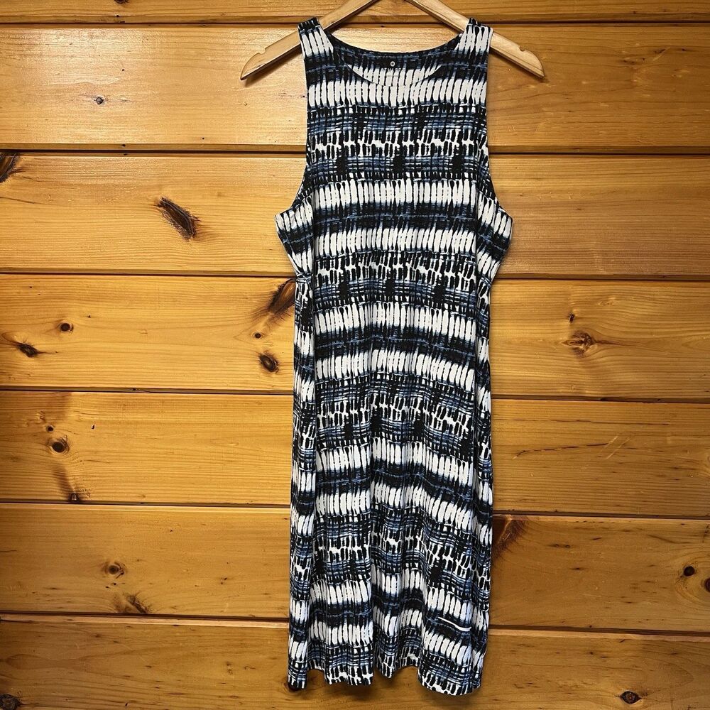 Athleta Santorini Thera Print Dress Tie Dye Stripe Navy Size L